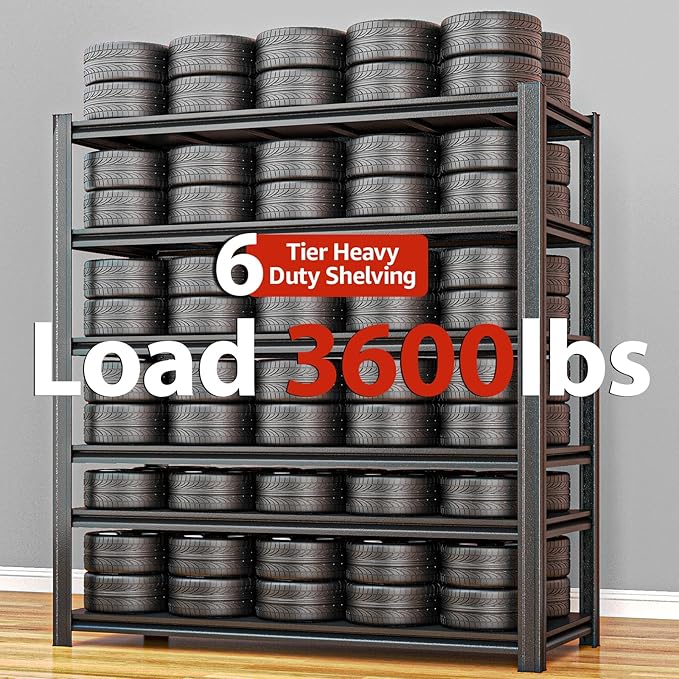 84" H x 55.12" W 6 Tier Metal Garage Storage Shelves, 3600 LBS Heavy Duty - Image 3