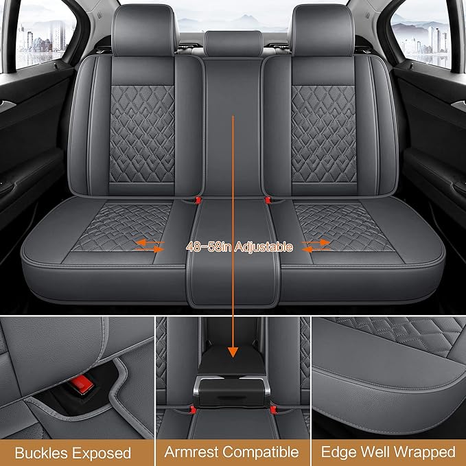 Pariitadin Leather Car Seat Covers Full Set, Waterproof Breathable Faux Leather - Image 3