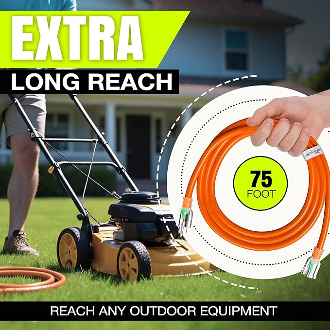 75ft Outdoor/Indoor Extension Cord 14/3 Gauge Heavy Duty 3 Prong SJTW, - Image 6