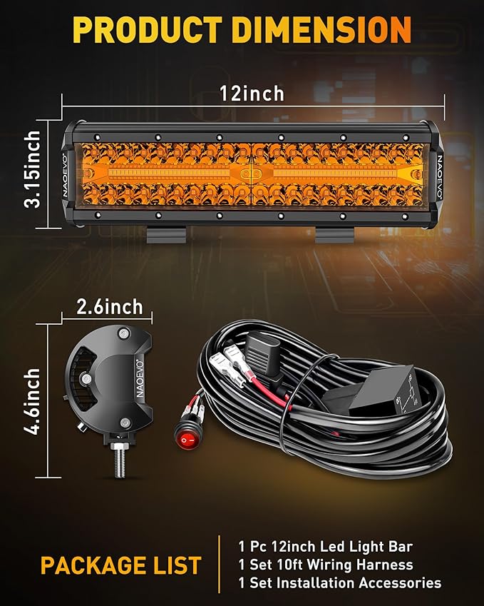 NAOEVO 12 Inch LED Light Bar, 300W 30000LM LED Offroad/Driving/Fog Lights - Image 5