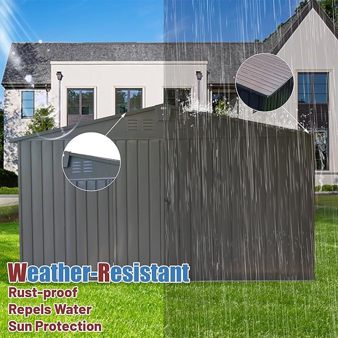 IKERY Extra Large Galvanized Steel Storage Shed 11' x 12.5' - Image 5