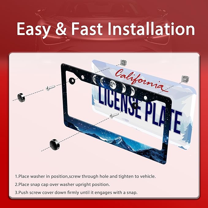 Personalized License Plate Frame Moon Phase Mountains Stainless Steel Accessory - Image 4