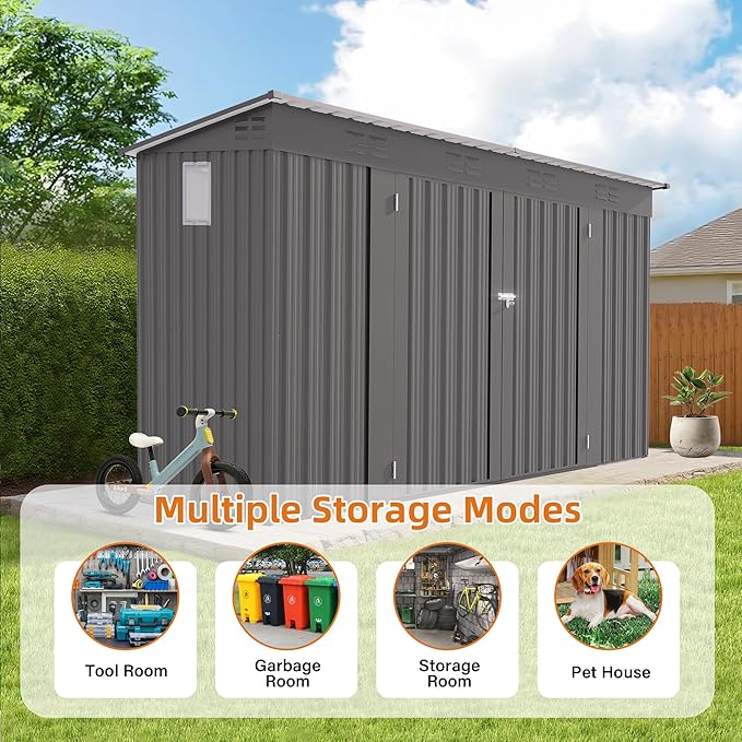4 x 9 FT Metal Outdoor Storage Shed w/Lockable Door, Lean to Storage Sheds - Image 8