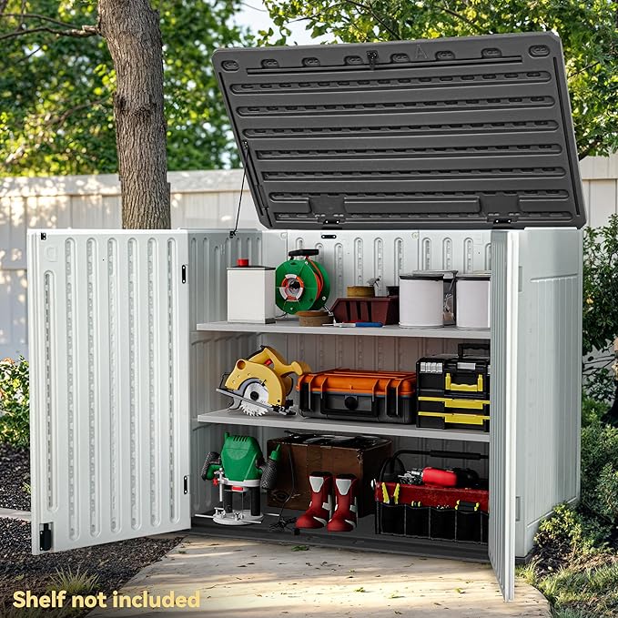 DWVO 47 cu ft Spacious Horizontal Storage Unit, Outdoor Resin Tool Locker - Image 2