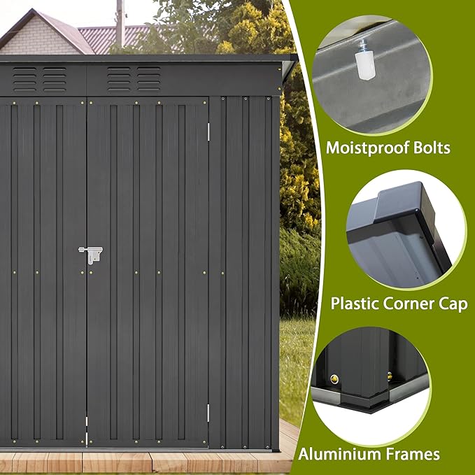 4x6 ft Metal Shed Outdoor Storage Shed, Metal Steel Utility Tool Shed Storage - Image 6