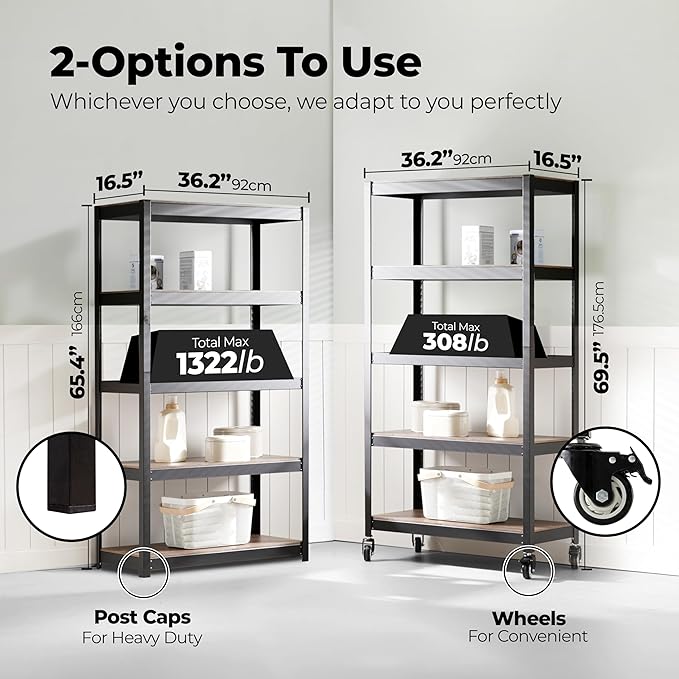 HOMEDANT House 5-Tier Metal Rolling Cart Shelf Rack Casters Heavy Duty Wheel - Image 2
