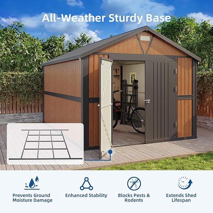 10x12FT Outdoor Storage Shed, Metal Garden Shed - Image 3