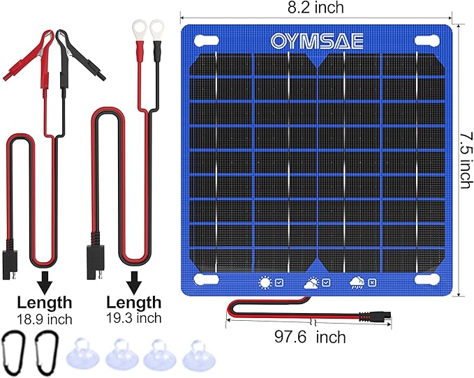 OYMSAE 7.5W 12V Solar Panel Battery Charger Portable Waterproof Power Trickle - Image 2