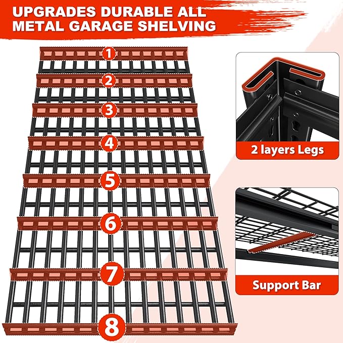 REIBII 78" H Garage Shelving Heavy Duty Load 3000LBS, Adjustable Storage Shelves - Image 5
