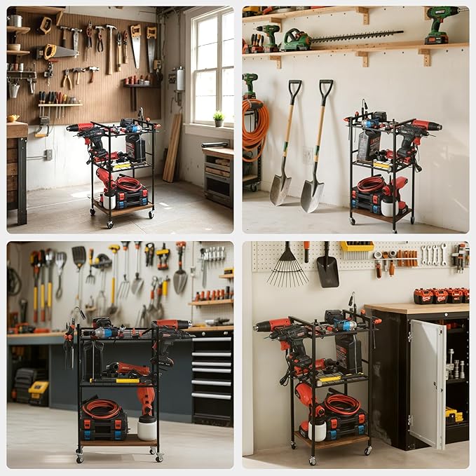 MUTUACTOR Heavy Duty Garage Tools Organizer Cart, 3-Tier Rolling Utility Tool - Image 6
