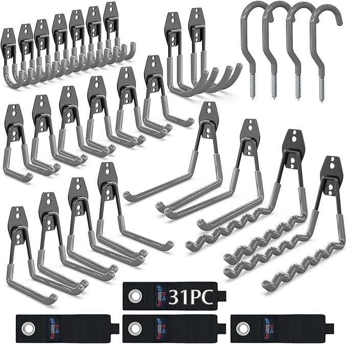 3-H Garage Wall Hooks 31 Pack, Garage Hooks Heavy Duty by 3-H