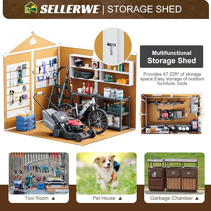 8x6 FT Resin Storage Shed, Waterproof Outdoor Shed w/Floor Included, 2 Windows - Image 4
