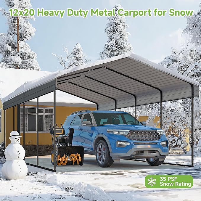Real Relax 12x20FT Heavy Duty Metal Carport, Outdoor Carport Canopy - Image 3