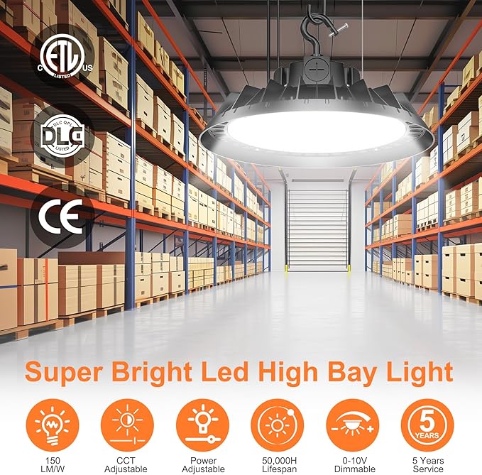 3Pack LED High Bay Lights, 300W UFO High Bay LED Shop Lights, 45000LM - Image 2