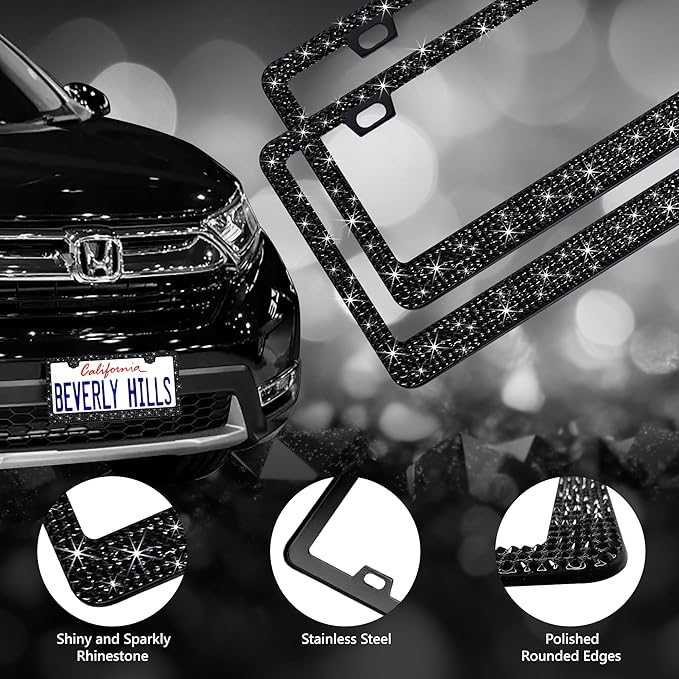 2 Pack Black Bling License Plate Frames - Image 3