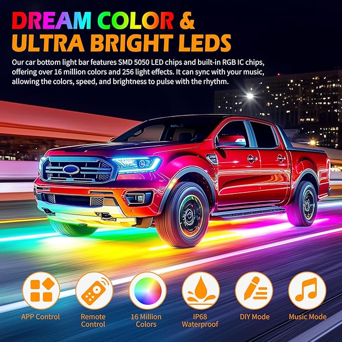 JMTBNO Car Underglow Neon Accent Strip Lights - Image 2