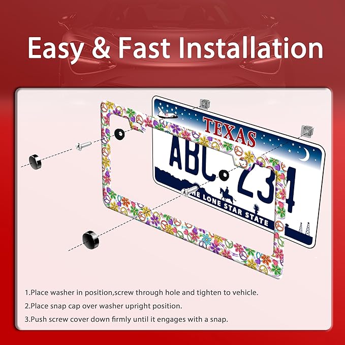 Peace Flower License Plate Frame Funny Colorful Floral License Plate Frames - Image 2
