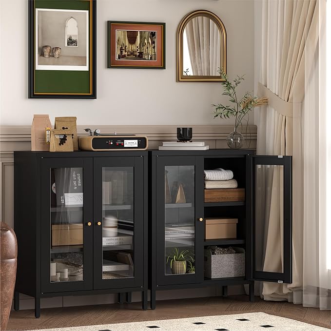 Metal Bathroom Cabinet with Glass Doors, Bathroom Floor Storage Cabinet with 2 - Image 4