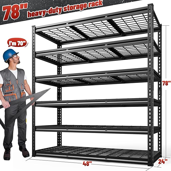 REIBII 3600LBS Garage Shelving 48" W Storage Shelves 6 Tier Garage Shelving - Image 2