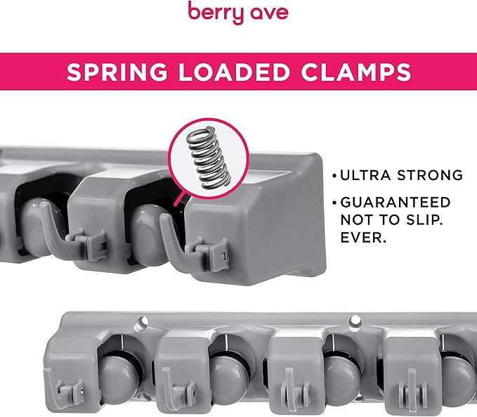 Combo 5 Slot Broom Holder w/ 1 Self Adhesive Mop Gripper No-Drilling, Wall - Image 3