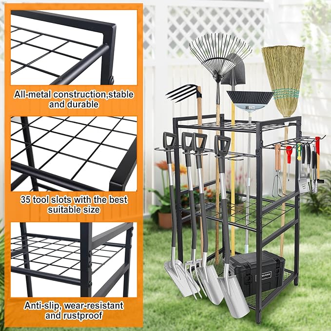 3 Tier Garden Tool Organizer, Yard Tool Tower Rack, Tool organizer up to 78 - Image 3