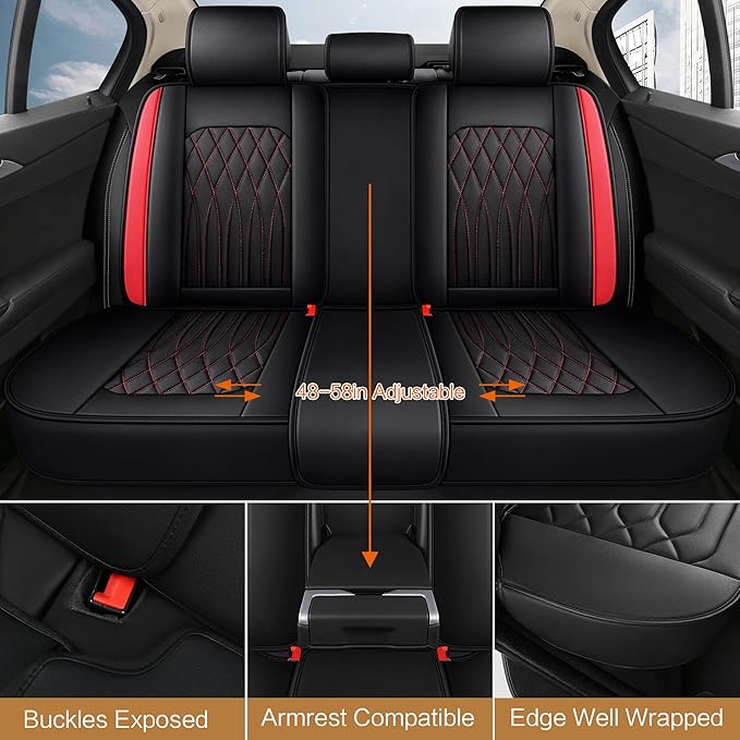 Pariitadin Leather Car Seat Covers Full Pair, Waterproof Faux Leather Seat - Image 3
