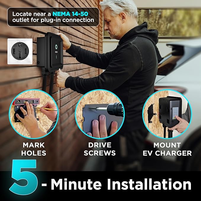 EVIQO Level 2 EV Charger – 48 Amp 240V – Wall EV Charger Level 2, NEMA 14-50 - Image 4