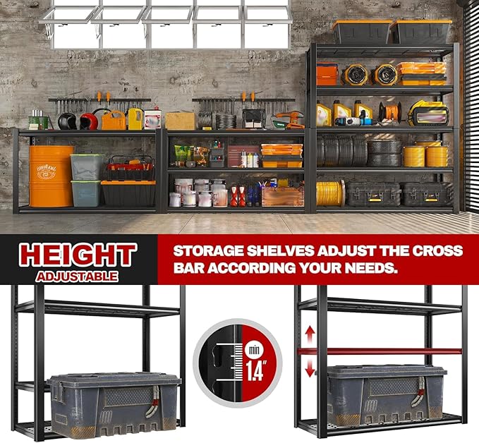 REIBII 48" W Garage Shelving Heavy Duty Load 2500LBS, 5 Tier Storage Shelves - Image 7