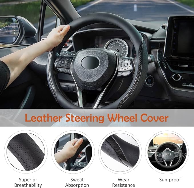 Car Steering Wheel Cover Black, 14-14.5 inch Steering Wheel Covers - Image 5