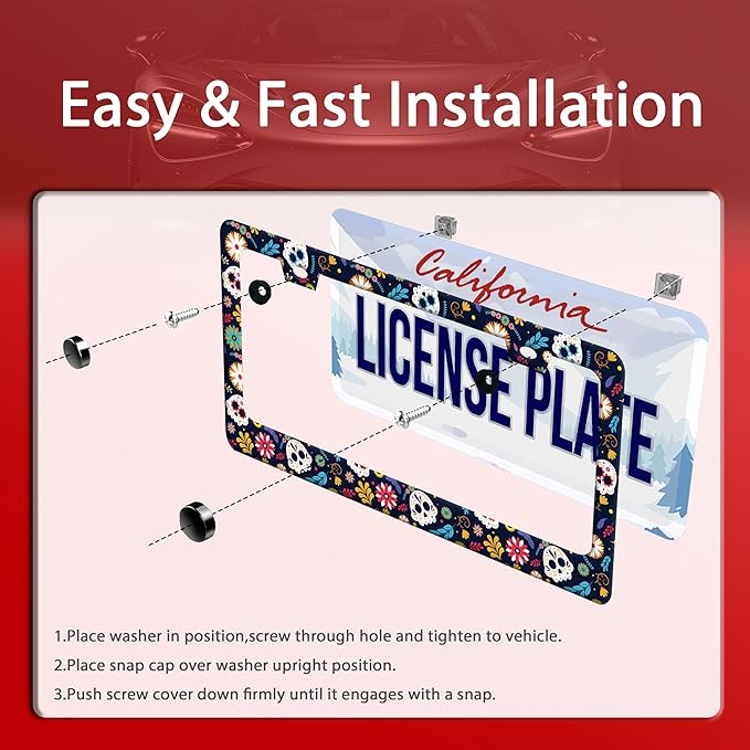 Sugar Skull Flowers License Plate Frame Cute Colorful License Plate Frames - Image 3