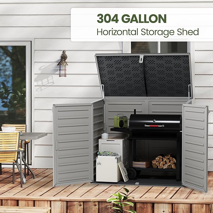 Outdoor Trash Can Storage Shed 4.6 x 4.1 FT, 304 Gallon Resin Shed - Image 5