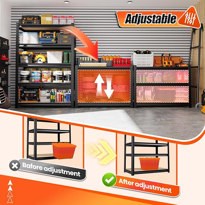72" H*36'' Storage Shelves 2500lbs Garage Shelving, Adjustable Heavy Duty - Image 7