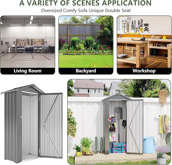 2.5x1.4 FT Outdoor Storage Shed, Small Metal Garden Shed - Image 6