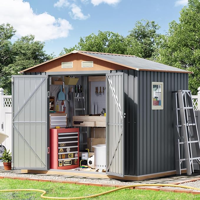8x6FT Metal Shed & Outdoor Storage Shed, Steel Tool Multi-Used Shed by OutdoorFirePit