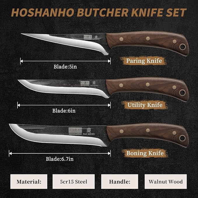 Butcher Knife Set 3-Piece, Super Sharp Hand Forged Fillet Knife & Dividing - Image 2