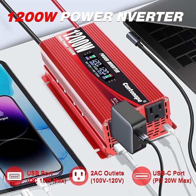 1200W/2400W Car Power Inverter DC 12V to 110V/120V AC Converter - Image 2