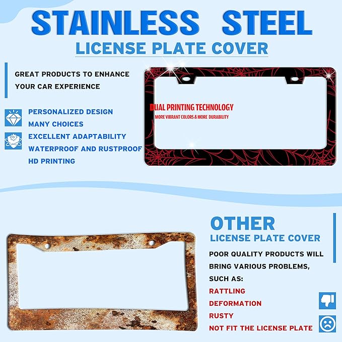 Red Spider Web License Plate Frame Funny Cobweb Stainless Steel License Plate - Image 2