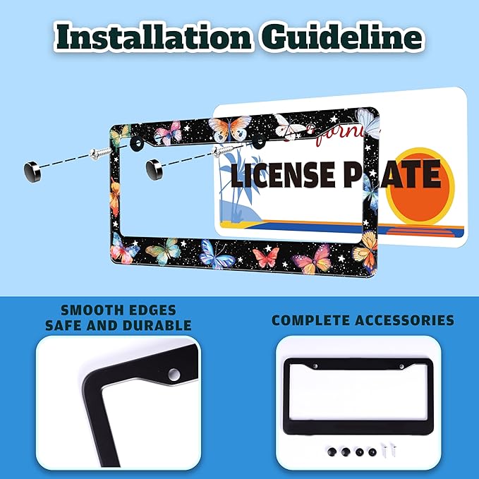 Beautiful Colorful Butterfly License Plate Frame Funny Watercolor License Plate - Image 4
