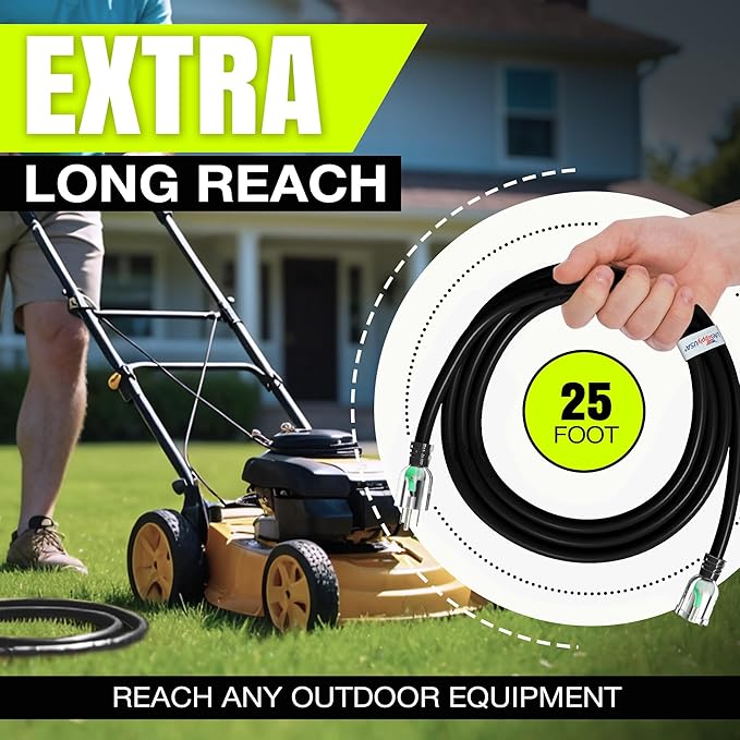 25ft Outdoor/Indoor Extension Cord 16/3 Gauge Heavy Duty 3 Prong SJTW, - Image 6
