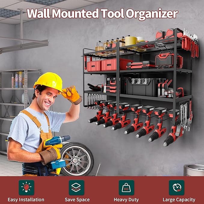 NINAT Heavy Duty 4-Tier Wall Mount Tool Organizer Rack - Image 6