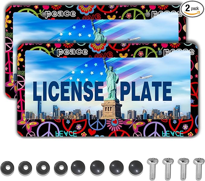 Car License Plate Frame Multicolor License Plate Frames Hippies Peace Flower by Unknown