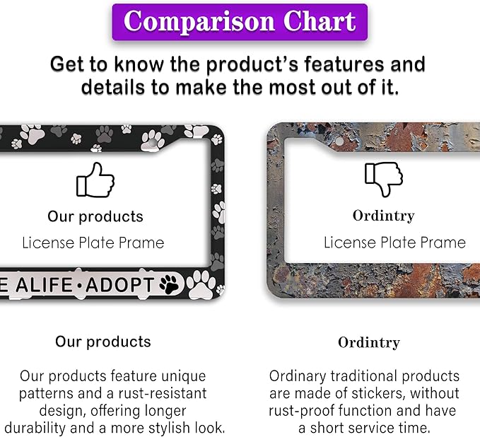 License Plate Holder Black and White License Plate Frames Save a Life Adopt - Image 6