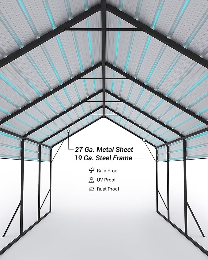 13'x26'x11' Oversized Metal Carport, Steel Heavy Duty Carport - Image 5