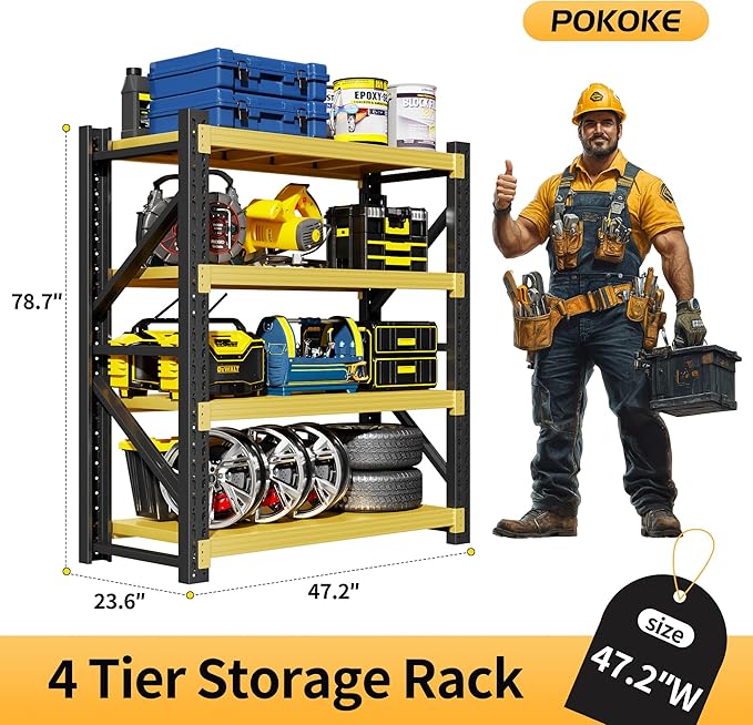 Garage Shelving Unit, 4 Tier Heavy Duty Racks, Easy Assembly, Metal Racks - Image 2