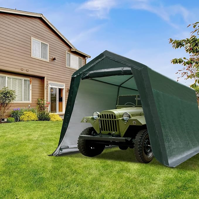 ERGOMASTER 8 Ft x 14 Ft Outdoor Carport Patio Storage Shelter Metal Frame and - Image 2