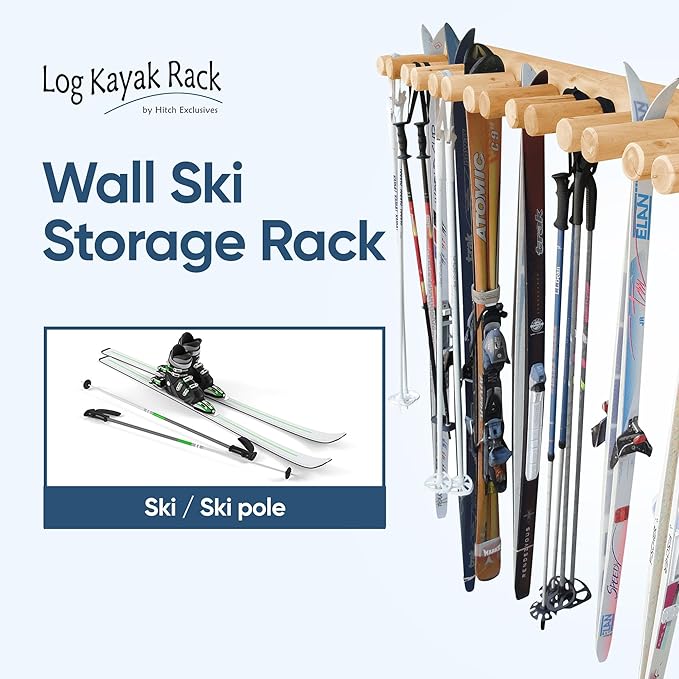 14-Place Log Ski Rack Wall Mount, Indoor Ski Storage Rack - Image 4