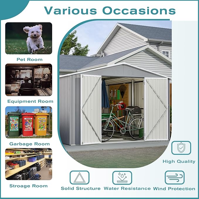 Metal Shed10x12 ft Outdoor Storage Shed, Metal Steel Utility Tool Shed Storage - Image 3