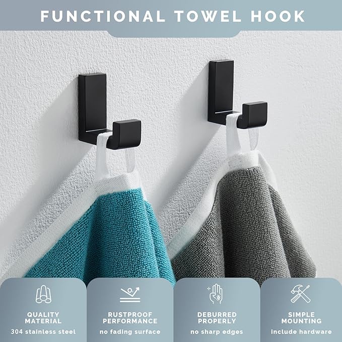 Angle Simple Bathroom Towel Hooks, SUS 304 Stainless Steel Robe Coat Holder - Image 5