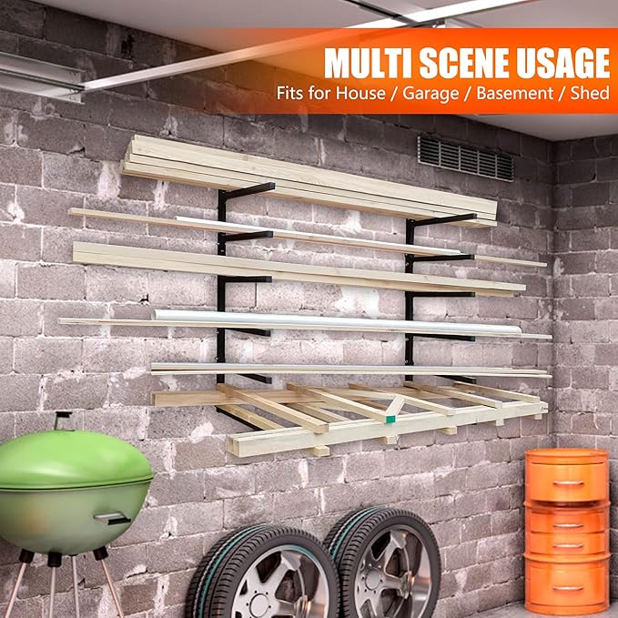 6-Tiered Collapsible Wall Mount Lumber Storage Metal Rack, 6-Level Foldable - Image 2