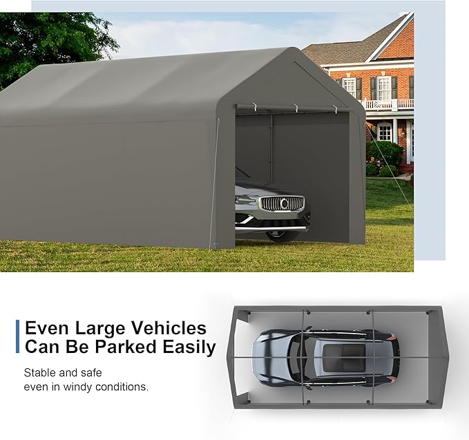 Carport, 10‘ x 20’ Heavy Duty Portable Garage All-Season Car Canopy w/Removable - Image 2